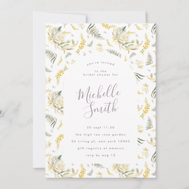 Modern Wild Flower Arch Boho Bridal Shower Invitation (Front)