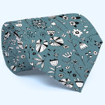 Modern Wild Flower Line Art Tie<br><div class="desc">Modern inky black and white drawings of wild flowers on a teal green background.  Original art by Nic Squirrell.</div>