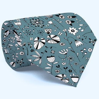 Modern Wild Flower Line Art Tie