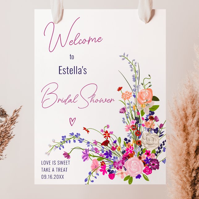 Modern wild flowers script bridal shower welcome poster (Modern wild flowers script bridal shower welcome poster)