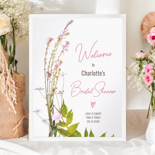 Modern wild flowers script bridal shower welcome poster (Modern wild flowers script bridal shower welcome poster)