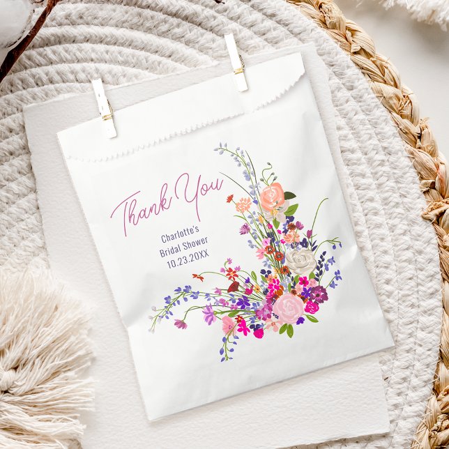 Modern wild flowers thank you bridal shower favour bags (Modern wild flowers thank you bridal shower favor bag)