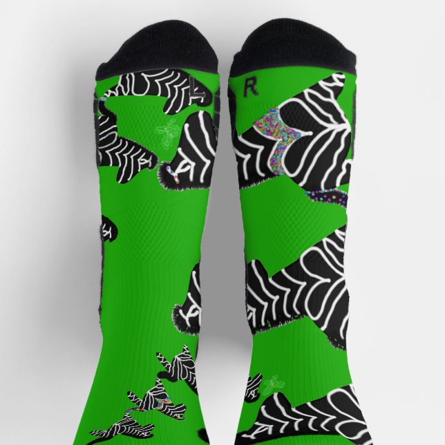 Modern wild green zebra socks (Top)