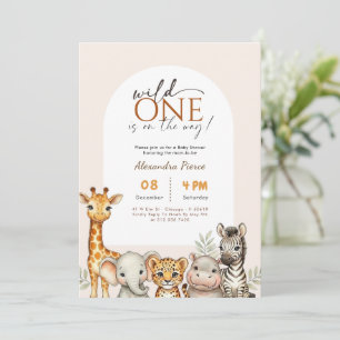 Modern Wild One Safari Animals Baby Shower Invitation