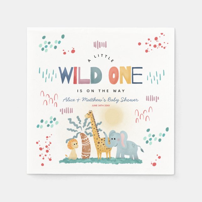 Modern Wild One Safari Animals Boy Baby Shower Napkin (Front)