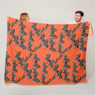 Modern wild orange zebra fleece blanket