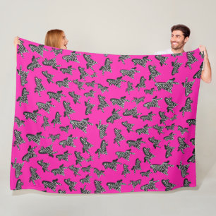 Modern wild pink zebra fleece blanket