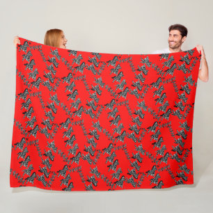 Modern wild red zebra fleece blanket