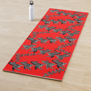 Modern wild red zebra yoga mat