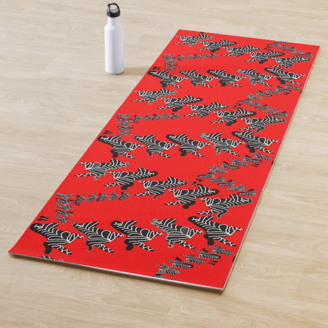 Modern wild red zebra yoga mat (In Situ)