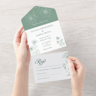 Modern Wildflower All in One Wedding Invite