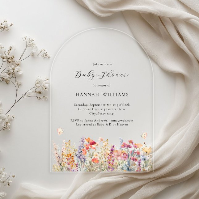 Modern, Wildflower, Baby Shower Acrylic Invitations (Modern, Wildflower, Butterfly, Baby Shower Acrylic Invitations)