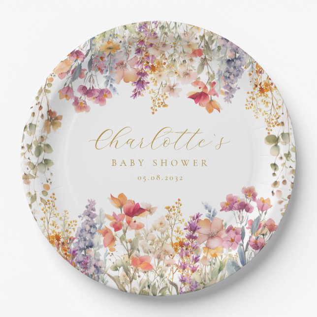 Modern, Wildflower Baby Shower  Paper Plate (Front)