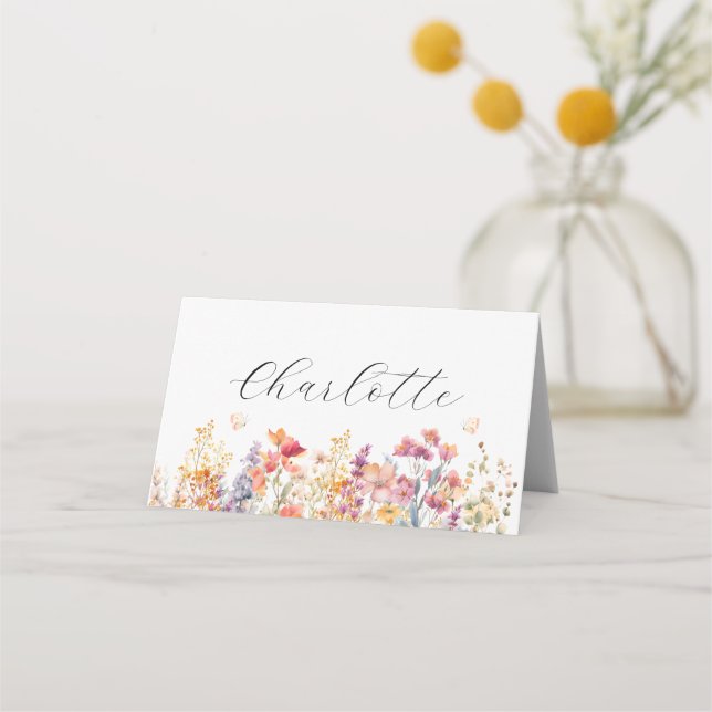 Modern Wildflower Baby Shower Place Card (Front)