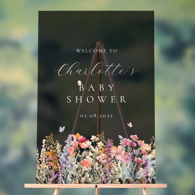 Modern Wildflower Baby Shower Welcome  Acrylic Sign (Neutral)