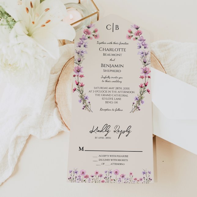 Modern Wildflower Beige Classic Wedding All In One Invitation (Creator Uploaded)