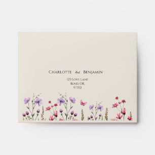 Modern Wildflower Beige Self Addressed Wedding Envelope
