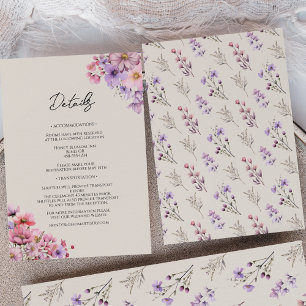 Modern Wildflower Beige Wedding Details Enclosure Card