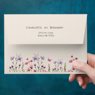 Modern Wildflower Beige Wedding Envelope