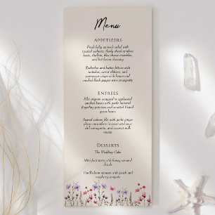 Modern Wildflower Beige Wedding Flat Menu