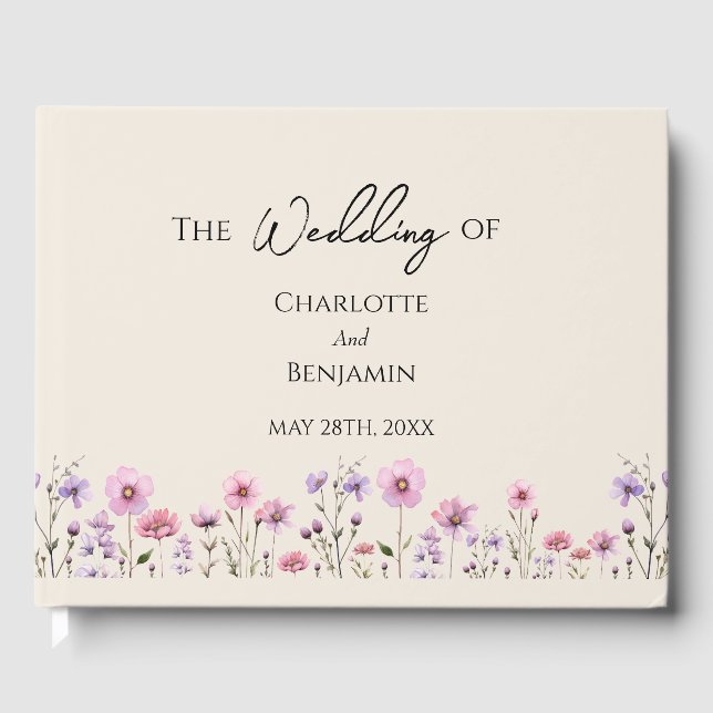 Modern Wildflower Beige Wedding Guest Book (Front)