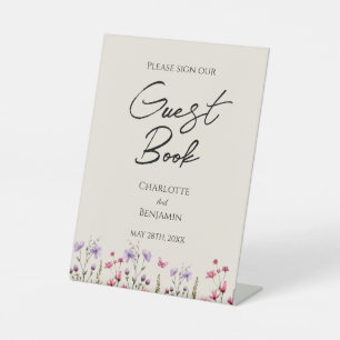 Modern Wildflower Beige Wedding Guest Book Sign