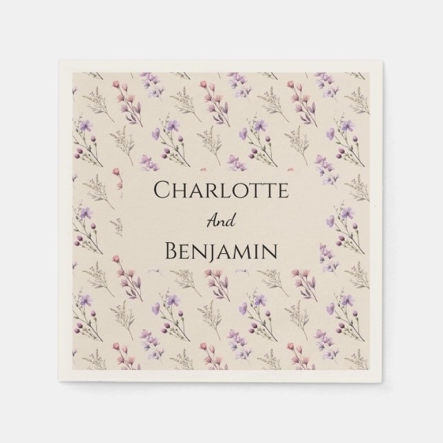 Modern Wildflower Beige Wedding Napkin (Front)