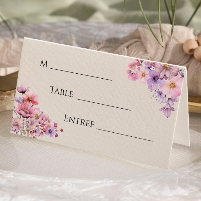 Modern Wildflower Beige Wedding Place Card (Creator Uploaded)