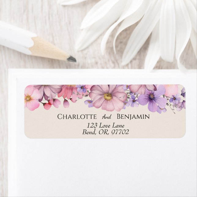 Modern Wildflower Beige Wedding Return Address (Insitu)