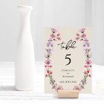 Modern Wildflower Beige Wedding Table Number<br><div class="desc">This modern wildflower beige wedding table number design features a warm beige background adorned with vibrant pink and purple watercolor wildflowers, evoking a sense of timeless romance. The marriage of rustic and elegant boho charm makes this design perfect for couples seeking a modern wildflower aesthetic. Whether you envision a whimsical...</div>