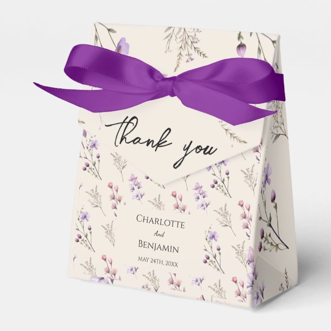 Modern Wildflower Beige Wedding Thank You Favour Box (Front Side)