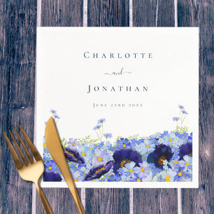 Modern Wildflower Blue  Floral Wedding Napkin