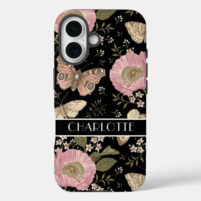 Modern Wildflower Botanical Black Floral Monogram Case-Mate iPhone Case (Back)