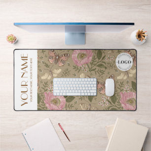 Modern Wildflower Botanical Brown Floral Monogram Desk Mat