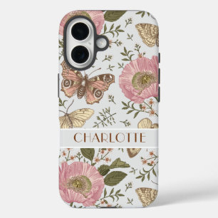 Modern Wildflower Botanical Floral Grey Monogram iPhone 16 Case