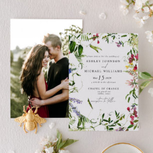Modern Wildflower Botanical Photo Wedding Invitation