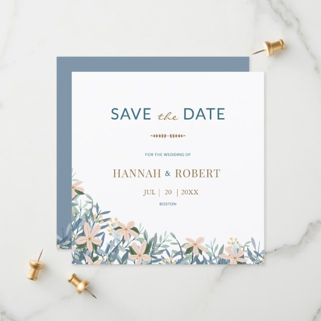 Modern Wildflower Botanical Wedding Save the Date (Front/Back In Situ)