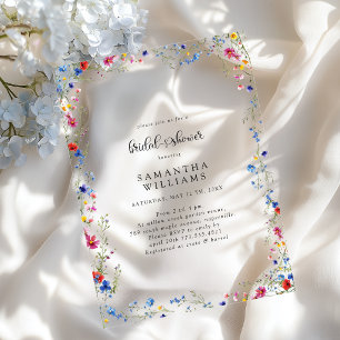 Modern Wildflower Bridal Shower Acrylic Invitations