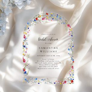 Modern Wildflower Bridal Shower Acrylic Invitations