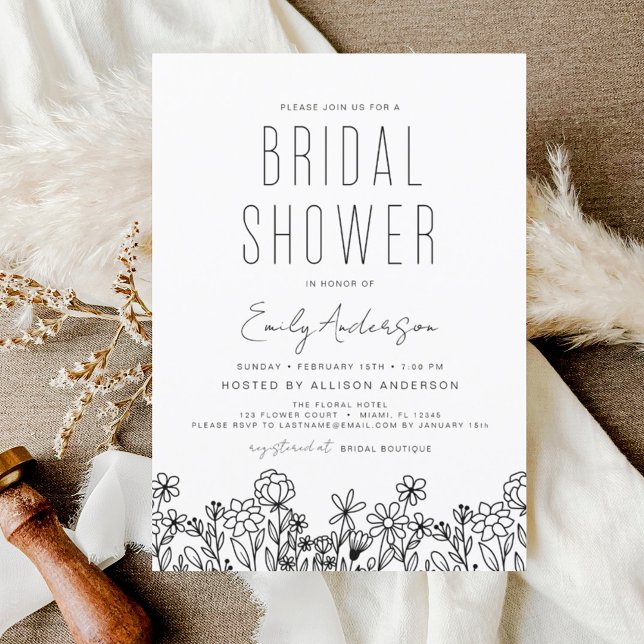Modern Wildflower Bridal Shower Elegant Invitation (Creator Uploaded)