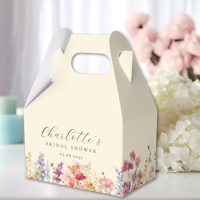 Modern, wildflower, bridal shower favour box (Modern, wildflower, bridal shower favor boxes with your name and date.)