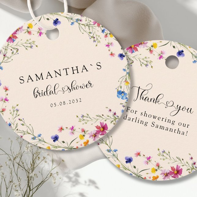 Modern Wildflower Bridal Shower  Favour Tags (Modern Wildflower Beige Bridal Shower Favor Tags)