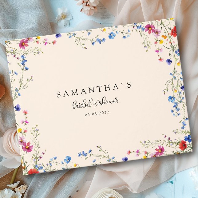 Modern Wildflower Bridal Shower Guest Book (Modern Wildflower Beige Bridal Shower Guest Book)