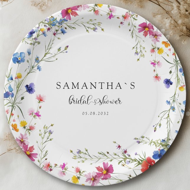 Modern Wildflower Bridal Shower  Paper Plate (Modern Wildflower Bridal Shower Paper Plates)