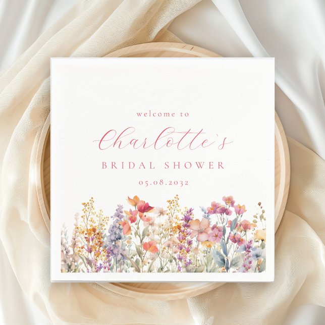 Modern, wildflower Bridal Shower Welcome Napkin (Creator Uploaded)