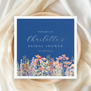 Modern, wildflower Bridal Shower Welcome Napkin