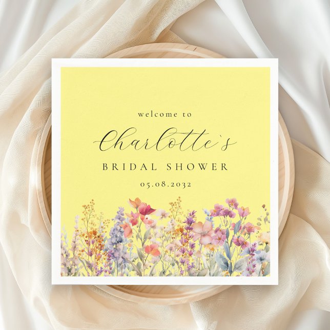 Modern, wildflower Bridal Shower Welcome Napkin (Creator Uploaded)
