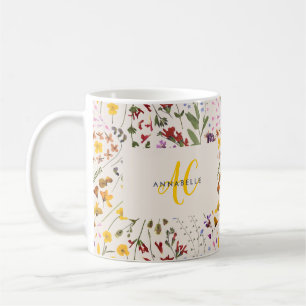 Modern wildflower colourful monogram floral coffee mug