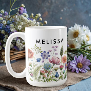 Modern wildflower colourful monogram floral coffee mug