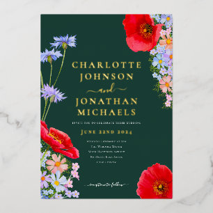 Modern Wildflower Dark Green Gold